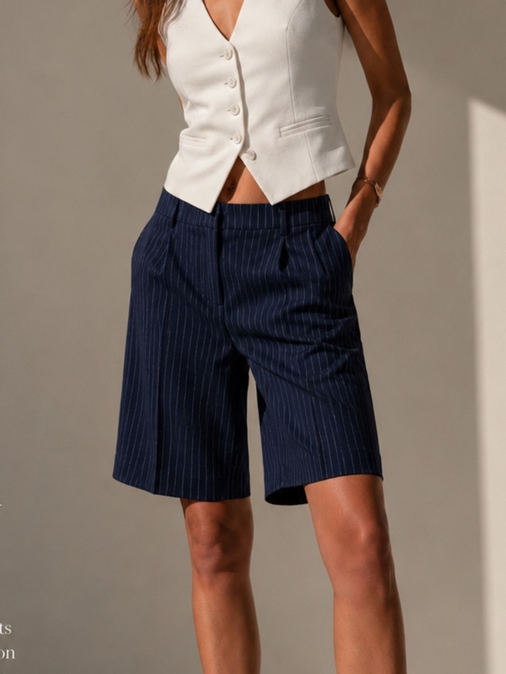 359. Lauren Ralph Lauren Navy Pinstripe Bermuda Shorts Size 14 Cotton